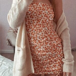 Garage Strapless Dress with Orange Floral Pattern